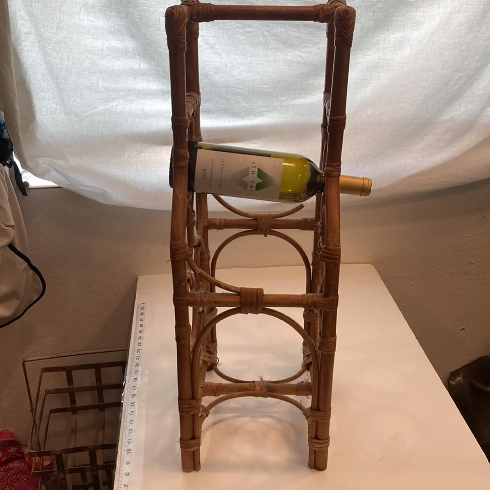 MCM Wine Rack Bamboo Rattan Wicker Boho Mid Century Modern Wine Storage